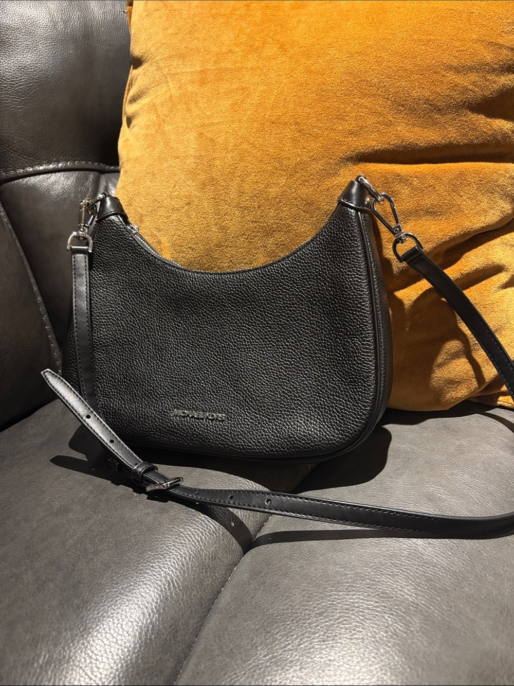 Michael Kors Black Pebbled Leather Crescent Shoulder Bag